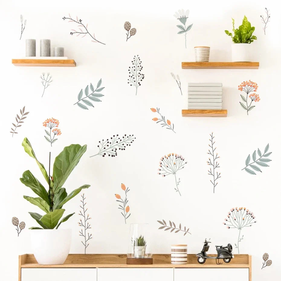 Boho Watercolor Floral Wall Stickers for Living Room Bedroom Decor (ONLINE ORDER ONLY)