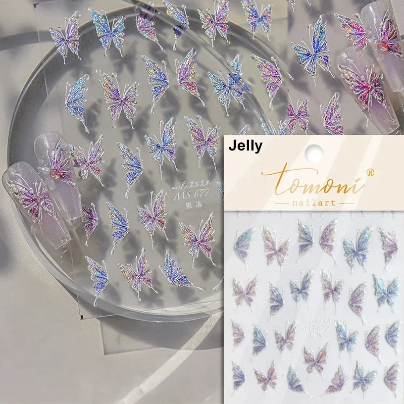 Charming Golden Gradient Shiny Rhinestone Jelly Butterfly Flower Petal Bowknot 3D Self Adhesive Nail Art Sticker Manicure Decals (ONLINE ORDER ONLY)