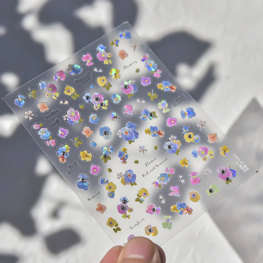 Colorful Embroidery Peony Pearl Full-blown Flower Rhinestone Chinese Luxury Relief Self Adhesive Nail Art Sticker Manicure Decal (Online Order Only)