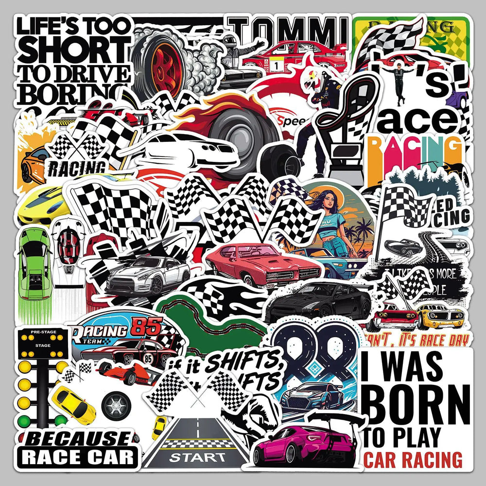 50pcs Cartoon Racing Stickers for Helmet, Wall, Desktop Decoration (ONLINE ORDER ONLY)