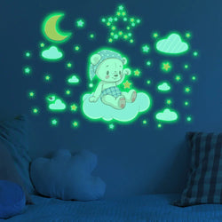 Glow in the Dark Bear Moon Cloud Wall Stickers for Kids Room Decor (ONLINE ORDER ONLY)