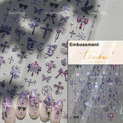 Pink Blue Yellow Embroidery Totems Geometric Floral Pattern Flower 5D Embossed Nail Art Stickers Bohemian Style Manicure Decals (ONLINE ORDER ONLY)