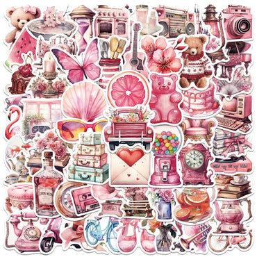 10/50PCS Vintage Pink Girls Decoration Graffiti Stickers DIY Diary Suitcase Scrapbook Phone Laptop Luggage Kawaii Decal Sticker (Online Order Only)