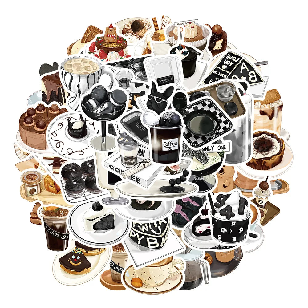 Cartoon Coffee Stickers for Laptop, Car, Fridge, DIY Decor (10/30/50 Pcs) (ONLINE ORDER ONLY)