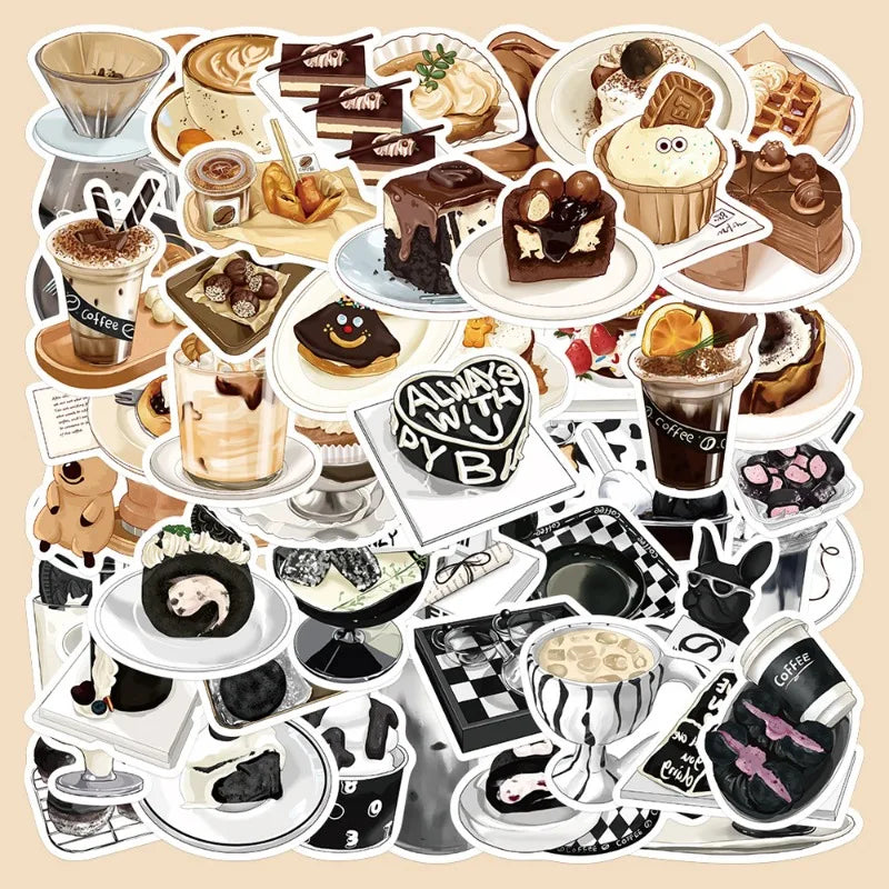 50pcs Retro Afternoon Tea Graffiti Stickers for Helmet, Wall, DIY Decoration (ONLINE ORDER ONLY)