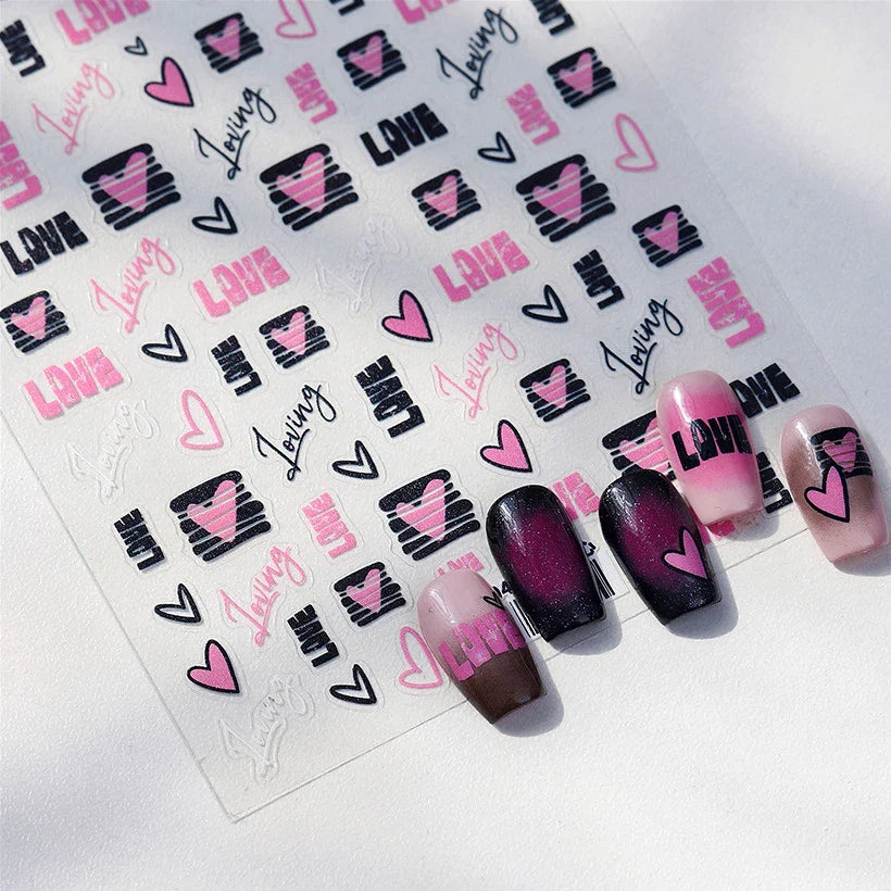Graffiti Line Love Heart Cool Personal Hollow Out English Letter Y2k Self Adhesive Nail Art Decorations Sticker Manicure Decals (ONLINE ORDER ONLY)