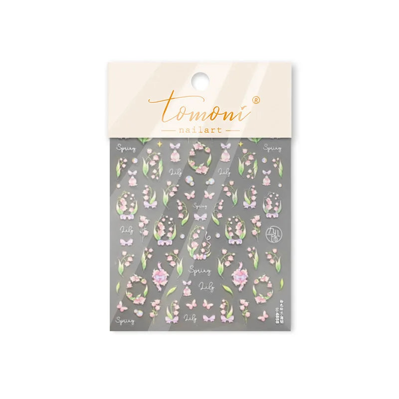 Lily of The Valley Star Spring Flower Bowknot Butterfly Water Bubbles Self Adhesive Nail Art Stickers Rhinestone Manicure Decals (ONLINE ORDER ONLY)