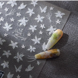 Pure White Lily Petals Flower Butterfly Branch Leaves Line Minimalist Self Adhesive Nail Art Decorations Sticker Manicure Decals (ONLINE ORDER ONLY)