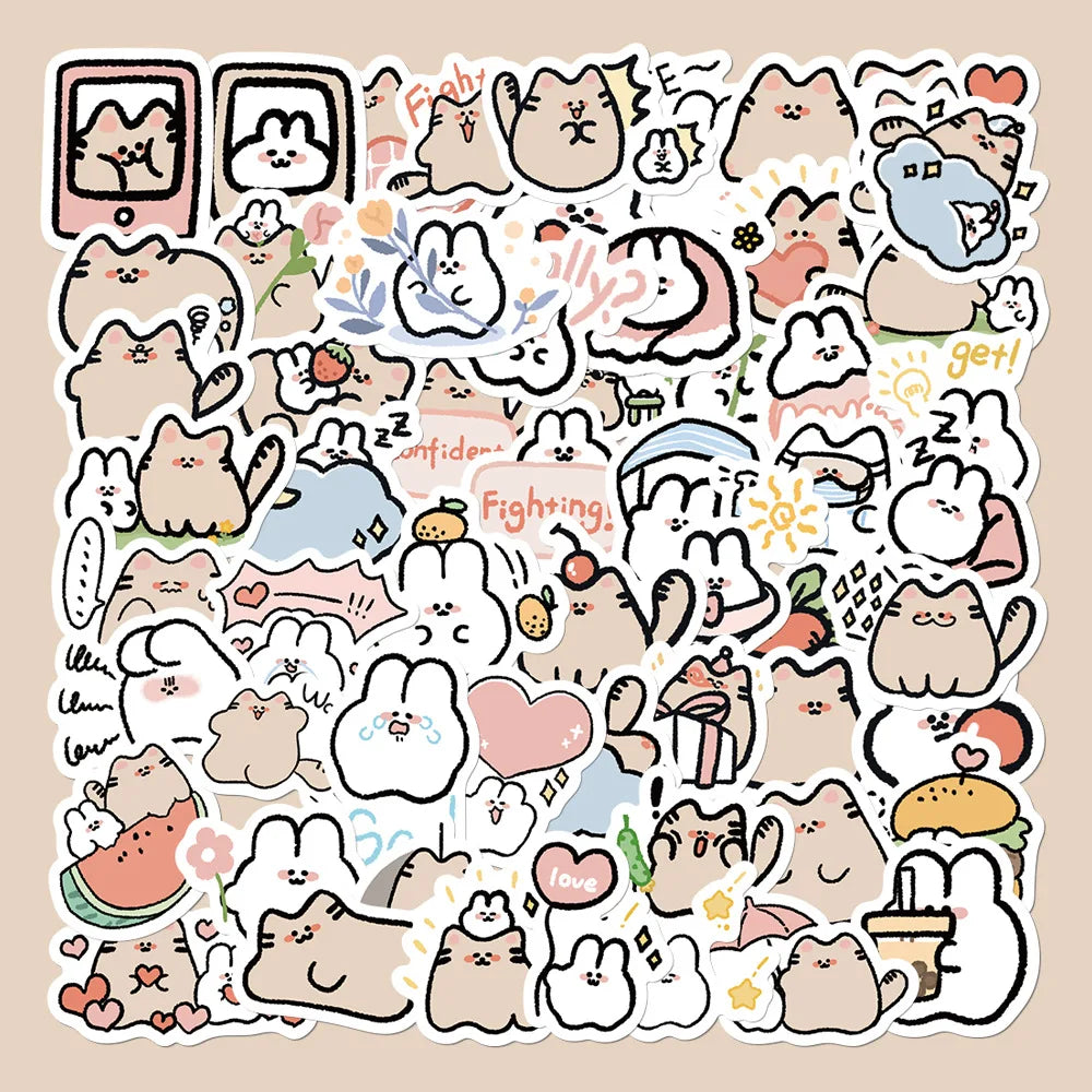 50pcs Cute Cat Bunny Stickers for Helmets, Walls, DIY Decoration Wholesale (Online Order Only)