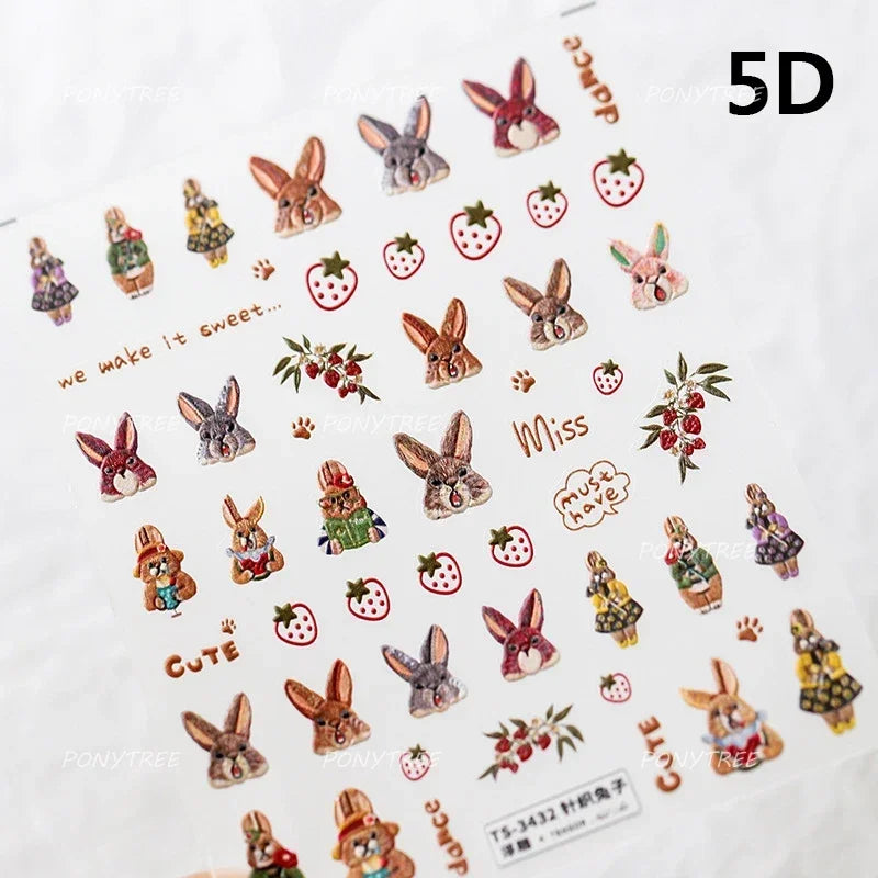 Poker Cards Mr Rabbit Tilted Teacup Bunny Cup Heart Star Block Bow Tie Hot Stamping Adhesive Nail Art Stickers Manicure Decals (ONLINE ORDER ONLY)