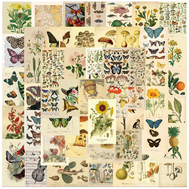 10/30/50pcs Retro Butterfly Plants Flower Graffiti Stickers Vintage Laptop Phone Luggage Motorcycle Car Aesthetic Sticker Decals (ONLINE ORDER ONLY)