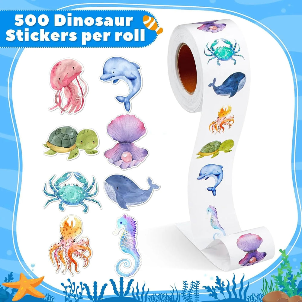 500Pcs /1 Rolls 2.5cm/1inch Aliens of mMarine Animals Sticker Decoration Gift Box Sticker Label Stationery Sticker (ONLINE ORDER ONLY)