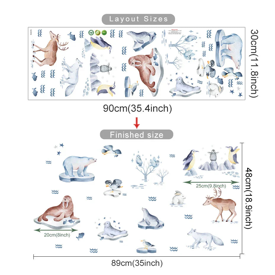 Cartoon Arctic Animals Wall Stickers: Penguins & Polar Bears Vinyl Decals for Kids Room Decor (ONLINE ORDER ONLY)