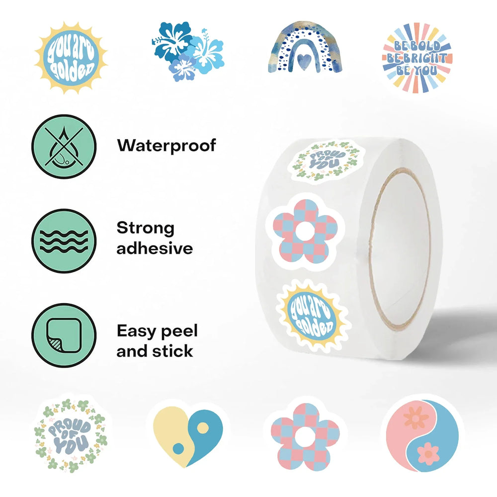 500PCS Blue Love Flowers Stickers for New Cartoon Animals Roll Sticker Packaging Flower Rolling Label Reward Decals (ONLINE ORDER ONLY)