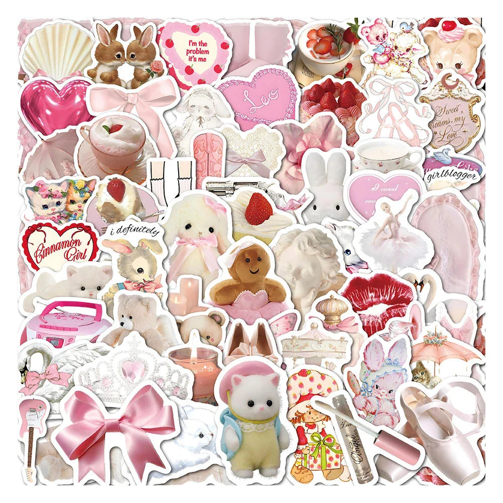 10/30/50PCS Cartoon Aesthetics Pink Stickers Cute Ins Style Decals DIY Decoration Notebook Phone Bike Laptop Fridge Luggage Toys (ONLINE ORDER ONLY)