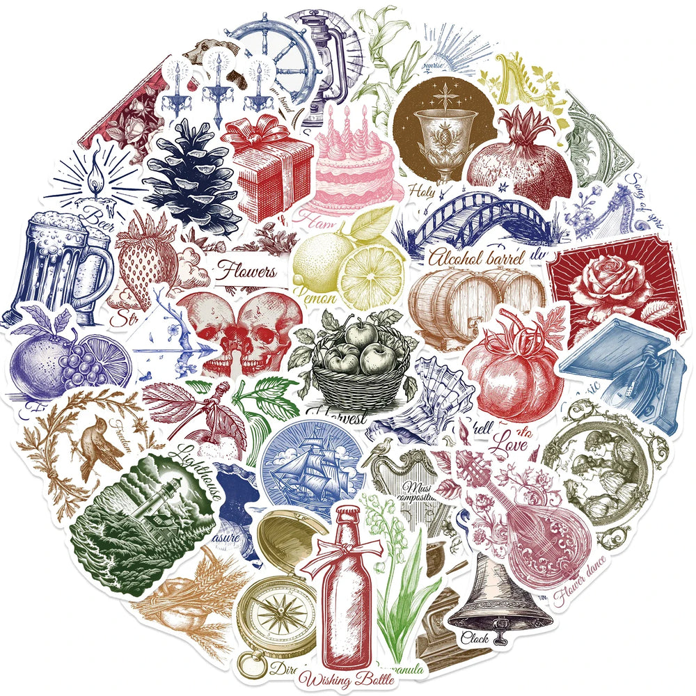 50PCS Cartoon Retro Logo Stickers Creative Helmet Sticker Toy Skateboard Guitar Mobile Phone Refrigerator Decoration Decals (ONLINE ORDER ONLY)