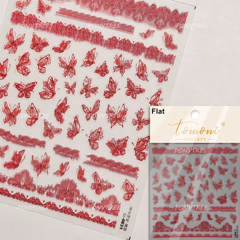 Dreamy Lace Rose Flower Fabric Art Tender Gauze Gird Pearl Pendant Irregular Pattern Nail Art Stickers Decoration Manicure Decal (ONLINE ORDER ONLY)