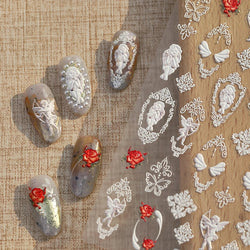 Baroque Angel Archery Wing Butterfly Retro Totem European Border Rose Flower Lace Chic Adhesive Nail Art Sticker Manicure Decals (ONLINE ORDER ONLY)