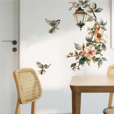 Colorful Flower Pendant Lamp Bird Wall Sticker for Bedroom, Living Room, Entrance, Home Decoration, Self-adhesive (ONLINE ORDER ONLY)