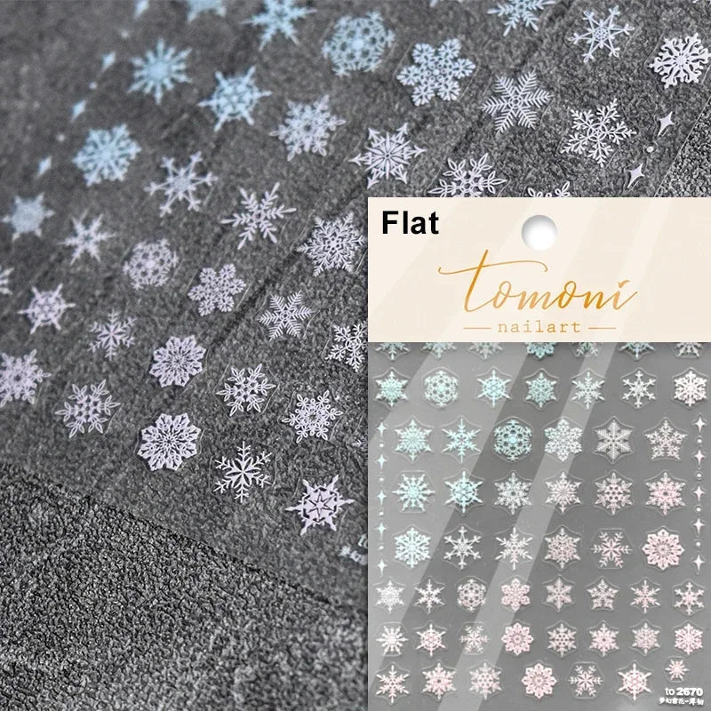 Shiny White Pink Blue Gold Snowflakes Hexagon Water Bubbles Winter 5D Self Adhesive Nail Art Stickers Rhinestone Manicure Decals (ONLINE ORDER ONLY)