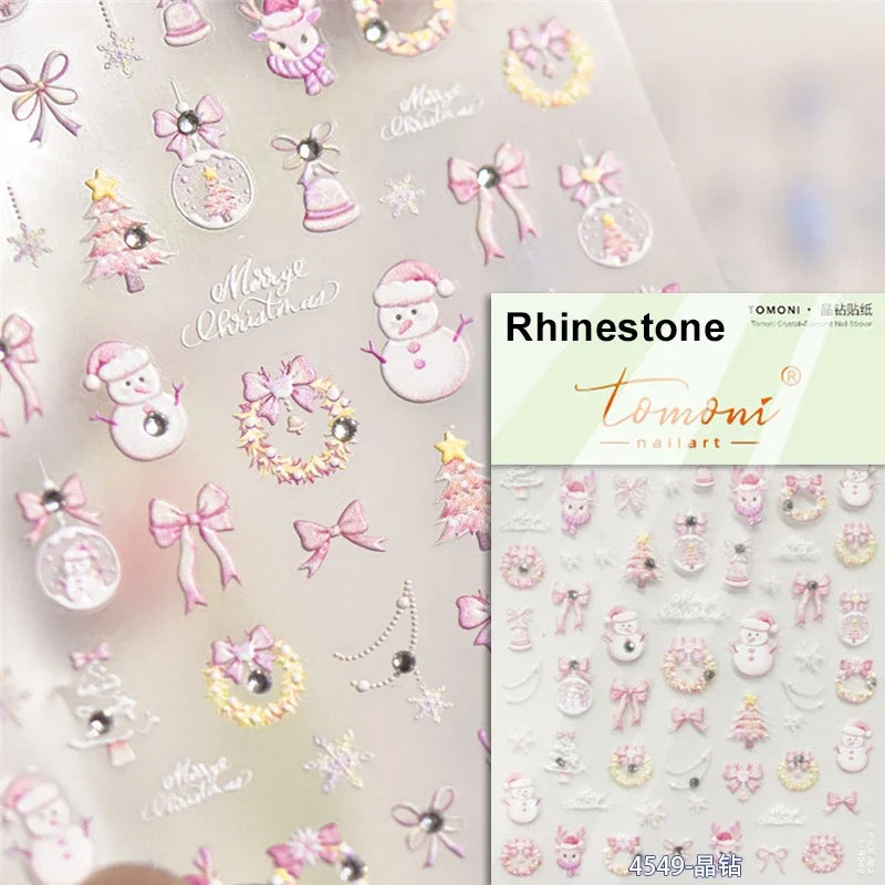 Snowman Apple Stars Gift Bell Snowflake Christmas Tree 3D Jelly Self Adhesive Nail Art Stickers Santa Claus Xmas Manicure Decals (ONLINE ORDER ONLY)