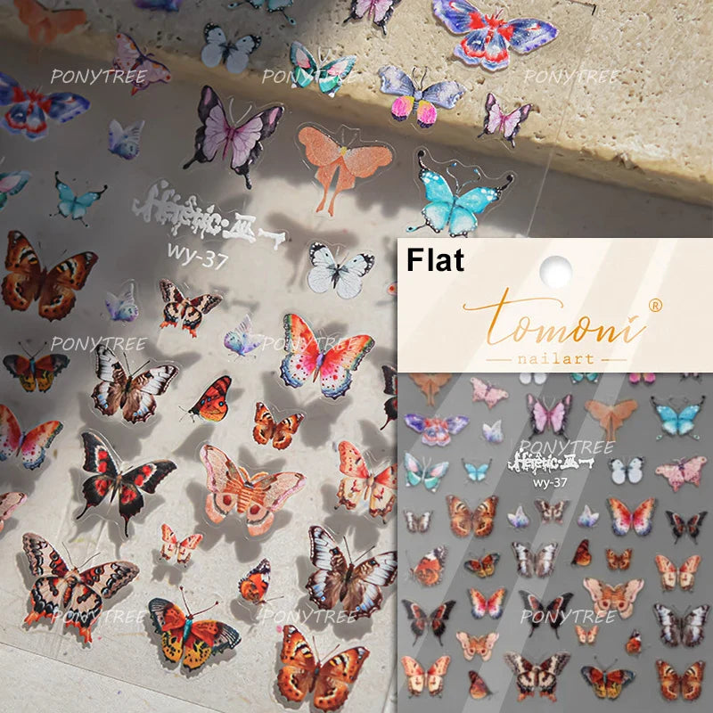 Yellow Butterfly Rose Flower Lace Gradual Wing Charming Romantic Jelly Camellia Self Adhesive Nail Art Stickers Manicure Decals (Online Order Only)