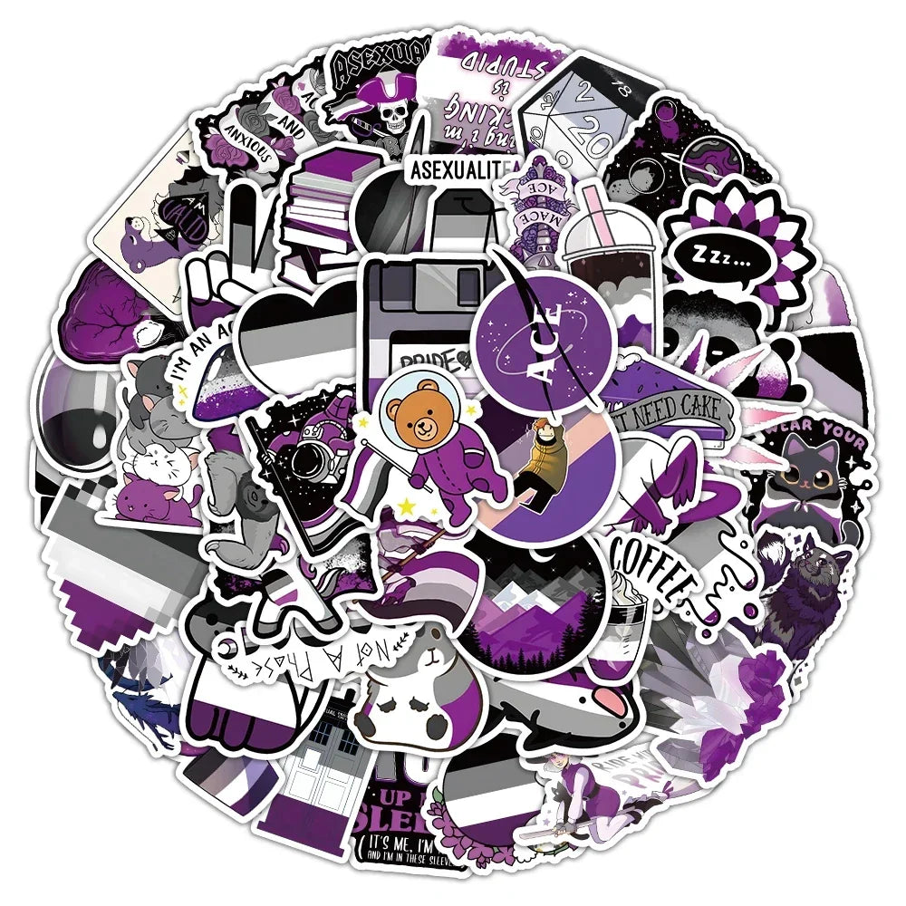 Asexual Pride Stickers 10/30/60pcs LGBTQIA ACE Nonsexuality Decals for Skateboard Phone Luggage (ONLINE ORDER ONLY)