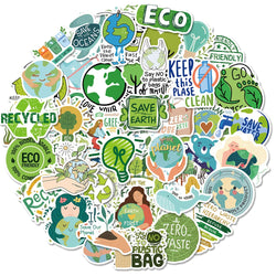 Green Ecology Stickers - 10/30/50pcs Waterproof Environmental Cartoon Decals for Notebook, Wall, Phone (Online Order Only)