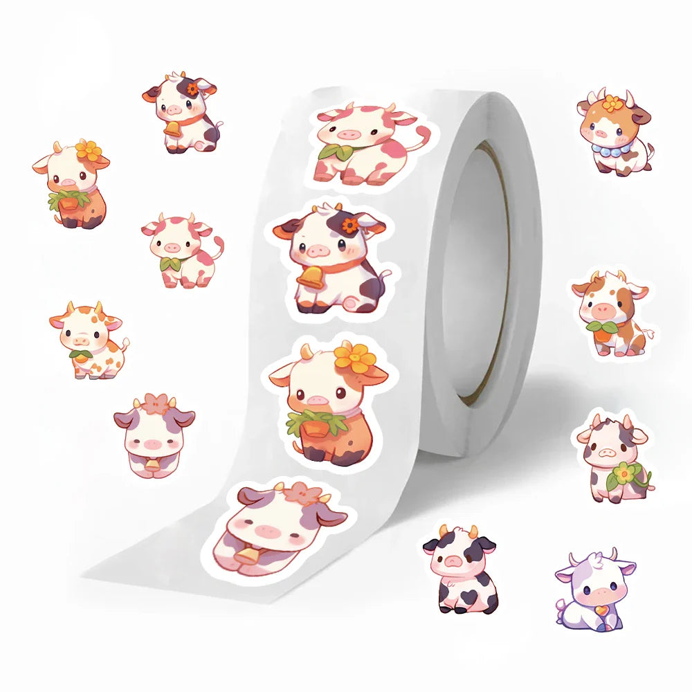 500PCS Cute Dairy Cow Roll Sticker Handbill Material Cute High Appearance Level Envelope Sealing Sticker Student Kawaii (ONLINE ORDER ONLY)