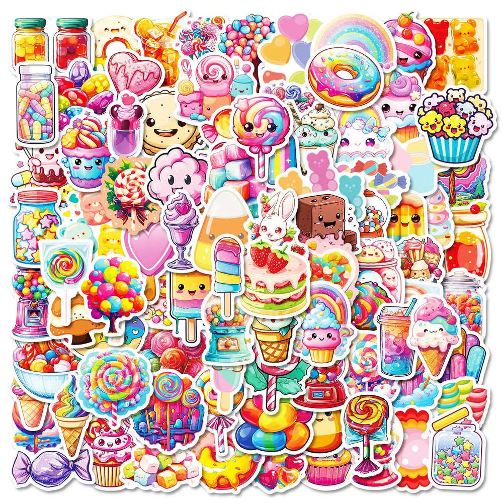 10/50/100pcs Cute Cartoon Candy Lollipop Dessert Stickers Kids Party Gift Toy DIY Luggage Laptop Skateboard Waterproof Sticker (Online Order Only)