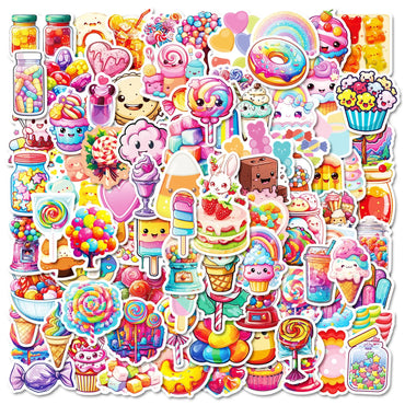 10/50/100pcs Cute Cartoon Candy Lollipop Dessert Stickers Kids Party Gift Toy DIY Luggage Laptop Skateboard Waterproof Sticker (Online Order Only)