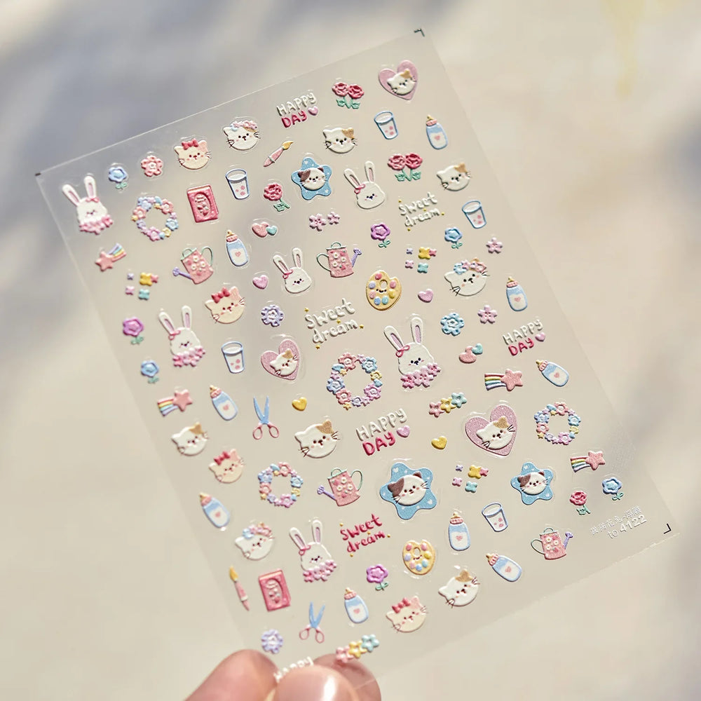 Bunny Love Heart Rabbit Nurse Cut Wound Bowknot Pill Flower Medicine Treatment Self Adhesive Nail Art Stickers Manicure Decals (ONLINE ORDER ONLY)