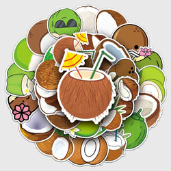 50PCS Summer Fruit Coconut Stickers for Phone Suitcase Scrapbook Scrapbooking Material Hawaii Sticker DIY Sticker (Online Order Only)