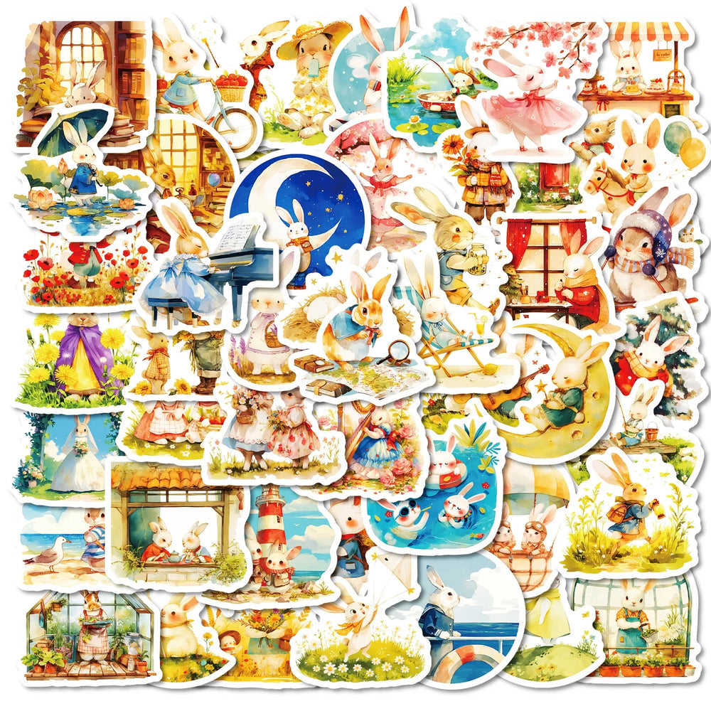 50pcs Cartoon Rabbit Graffiti Stickers for Helmet, Wall, DIY Decoration (Online Order Only)