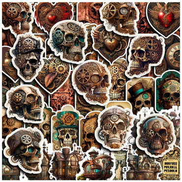 10/30/50pcs Vintage Steampunk Skull Collection Sticker Packs (ONLINE ORDER ONLY)