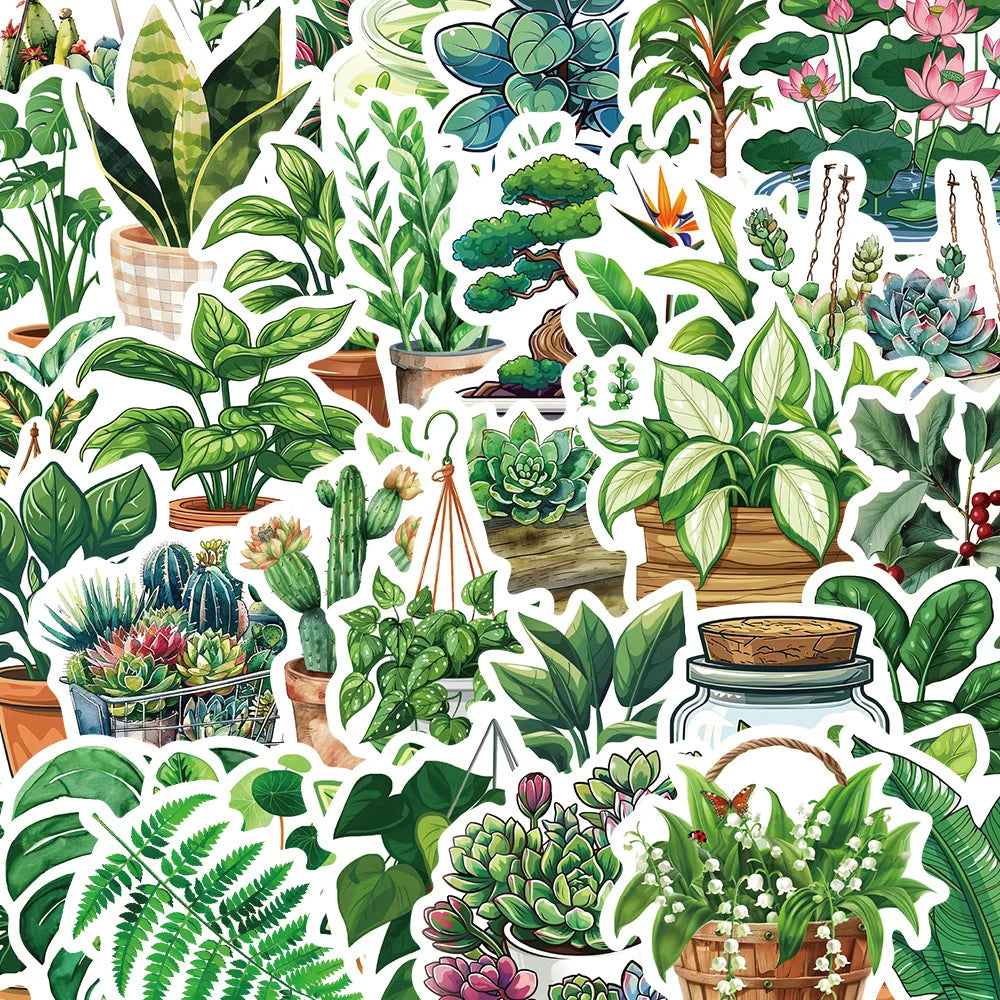 Cartoon Green Plant Stickers 10/30/50pcs Aesthetic Decals for DIY, Fridge, Notebook, Phone, Suitcase, Kids (Online Order Only)
