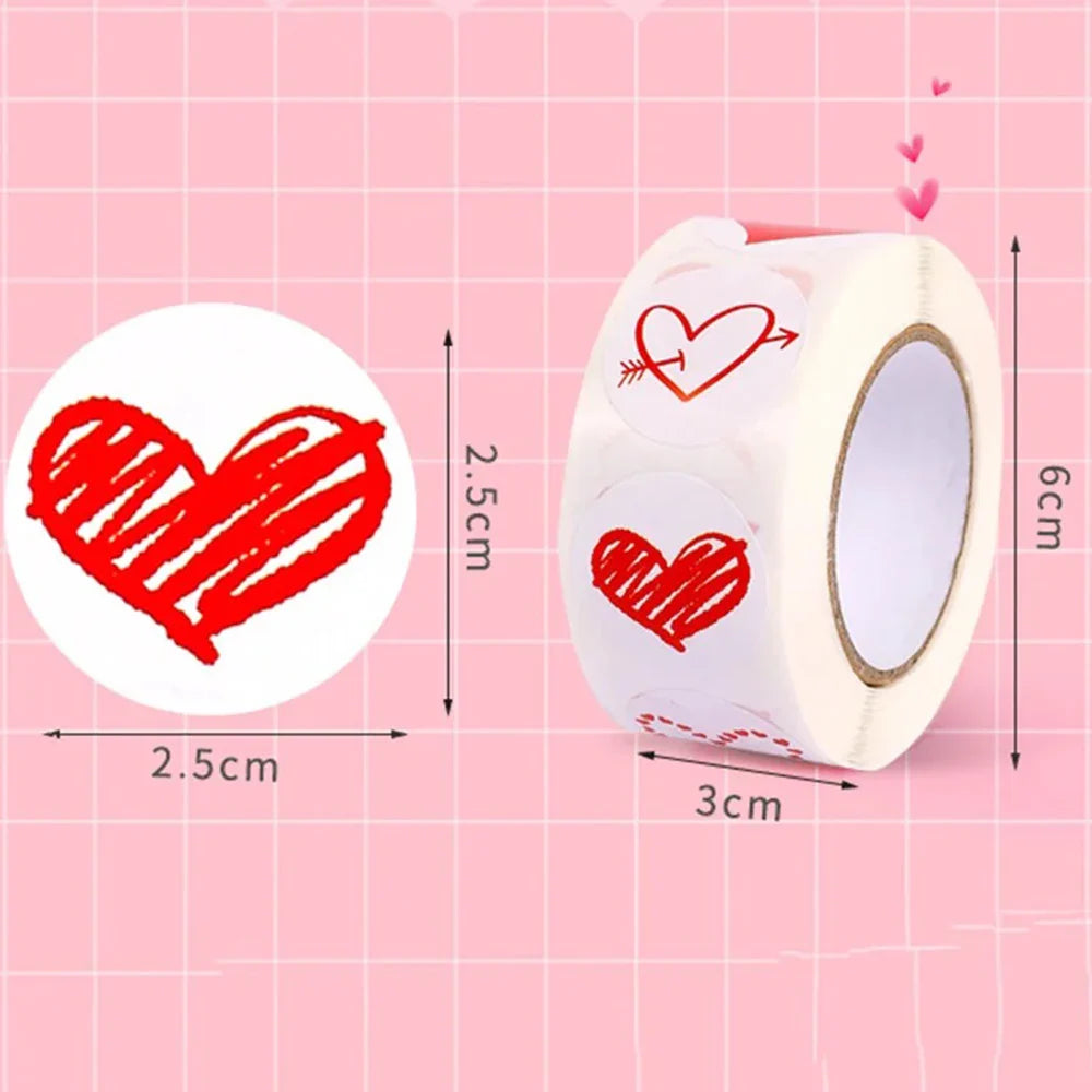 100-500pcs 1inch Red Heart Stickers for Valentine's Day New Baking Packaging Sticker Envelope Seals Love Decorative Stickers (ONLINE ORDER ONLY)
