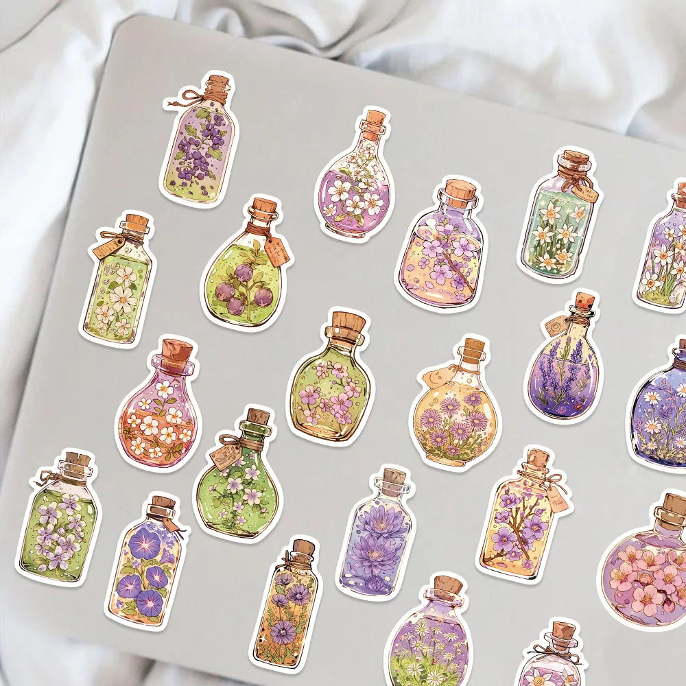 50pcs Colorful Fantasy Glass Flower Stickers Scrapbooking Decorative DIY Stationery Waterproof Journals Notebooks (Online Order Only)