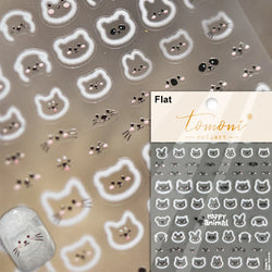 Cat Kitten Mewing Flower Star Bowknot Sweet Cherry Cake Food Line Sun Apple Heart Self Adhesive Nail Art Stickers Manicure Decal (Online Order Only)