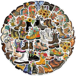50pcs Vintage Flowers Boots Graffiti Stickers  DIY Scrapbooking  Waterproof Sticker For Laptop Phone Guitar Luggage (Online Order Only)