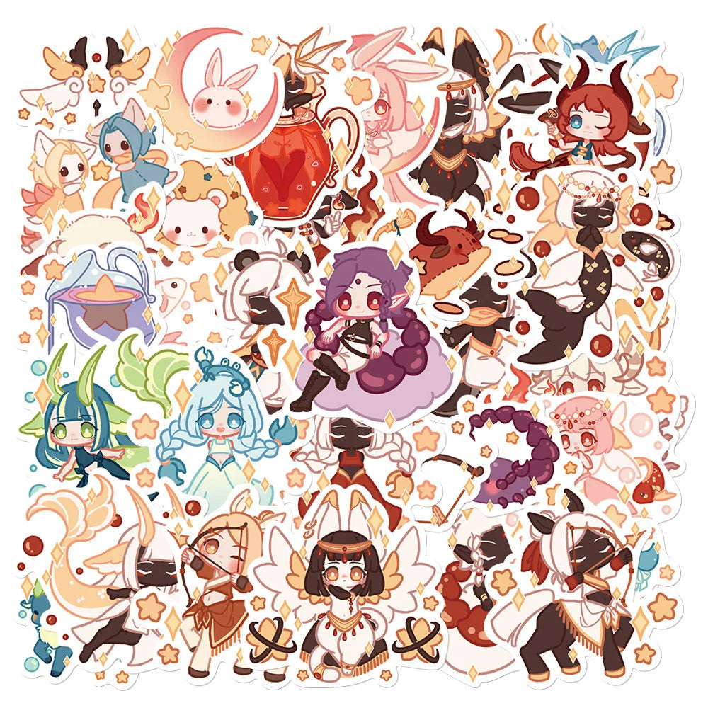 Cartoon Constellation Stickers Kawaii Aesthetic Decals for Laptop Phone Notebook Suitcase (ONLINE ORDER ONLY)