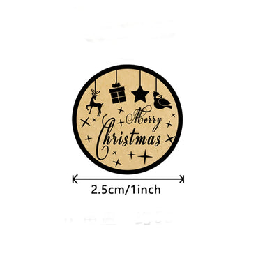 100-500pcs Brown Merry Christmas kraft paper Stickers Holiday Sticker Decor Party bake Envelope business Seal Label (ONLINE ORDER ONLY)
