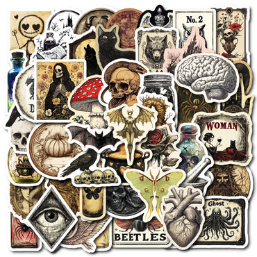 10/50PCS Vintage Gothic Dark Pharmacist Bottle Aesthetic Stickers Anime Decal Toy Laptop Notebook Phone Cartoon Graffiti Sticker (Online Order Only)