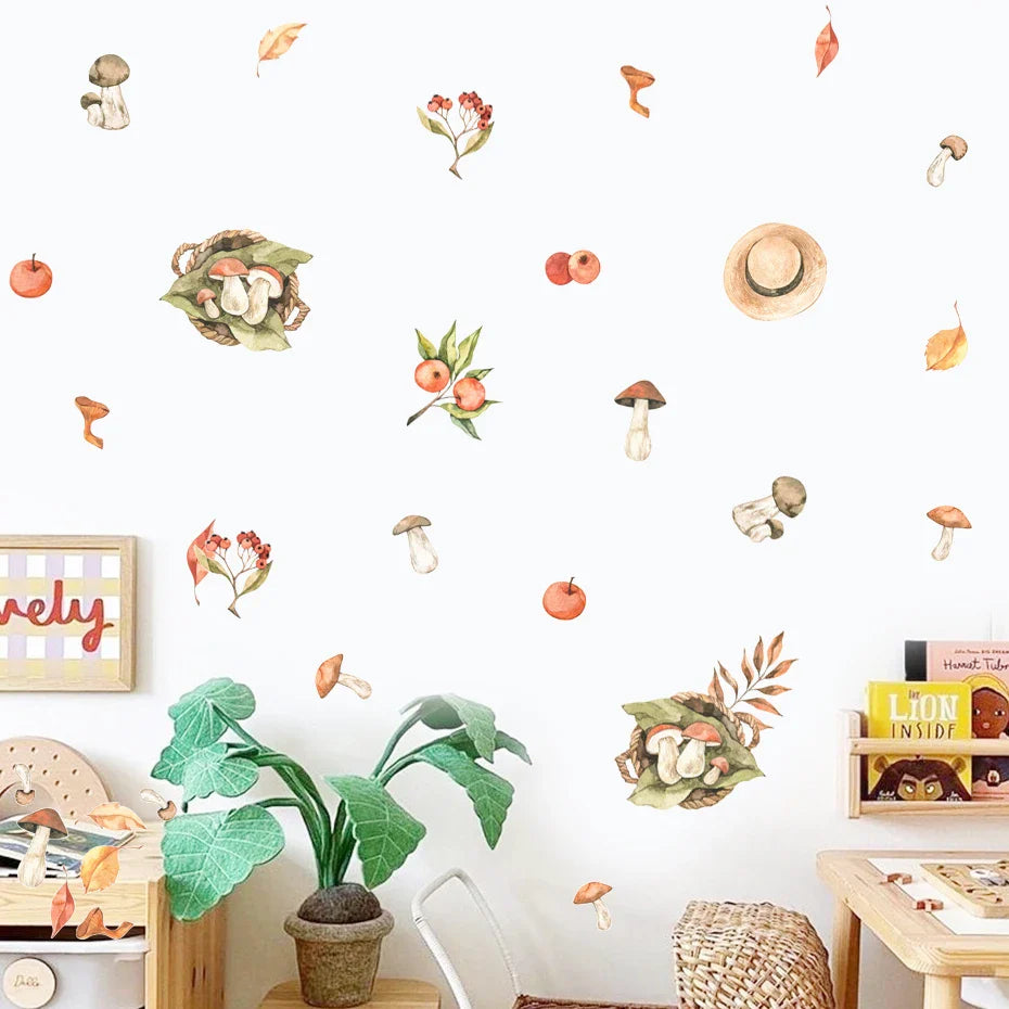 Cartoon Mushroom Watercolor Nursery Wall Decals Kids Room Decor (Online Order Only)
