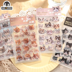 Mr. Paper Cute Cat Head Flat Sticker Cartoon Animal Guka DIY Handbook Decoration Kawaii Stickers Stationery 4 Style (ONLINE ORDER ONLY)
