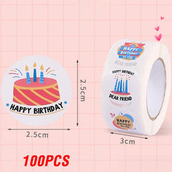 100-500pcs Happy Birthday Cake Party Sticker Creative Cartoon Decorative Holiday Gift Sticker Envelope Sealing Sticker (ONLINE ORDER ONLY)