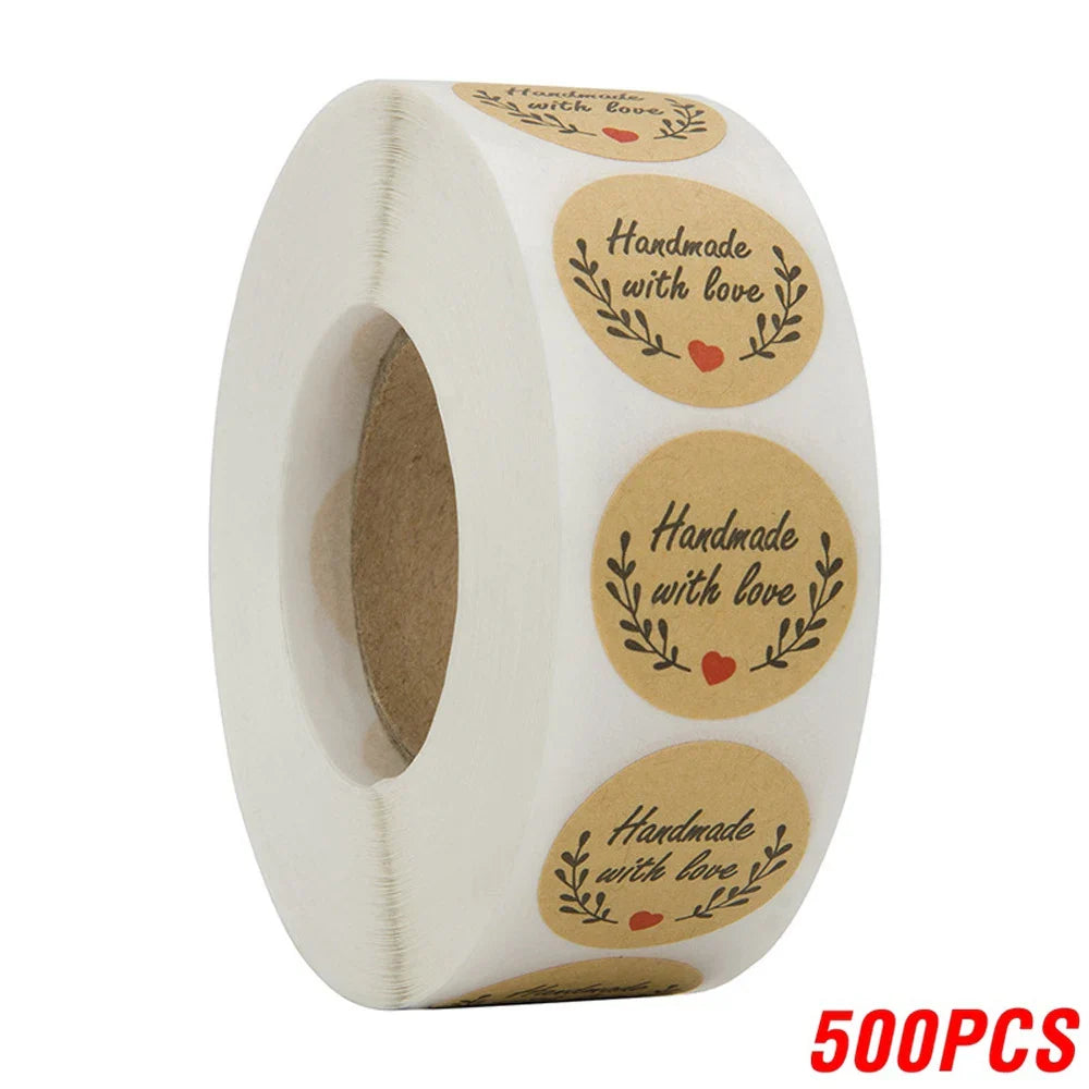 100-500pcs Handmade With Love Stickers 25mm Brown Wedding Stickers For Party Favors Decoration Envelope Seals Stationery (ONLINE ORDER ONLY)