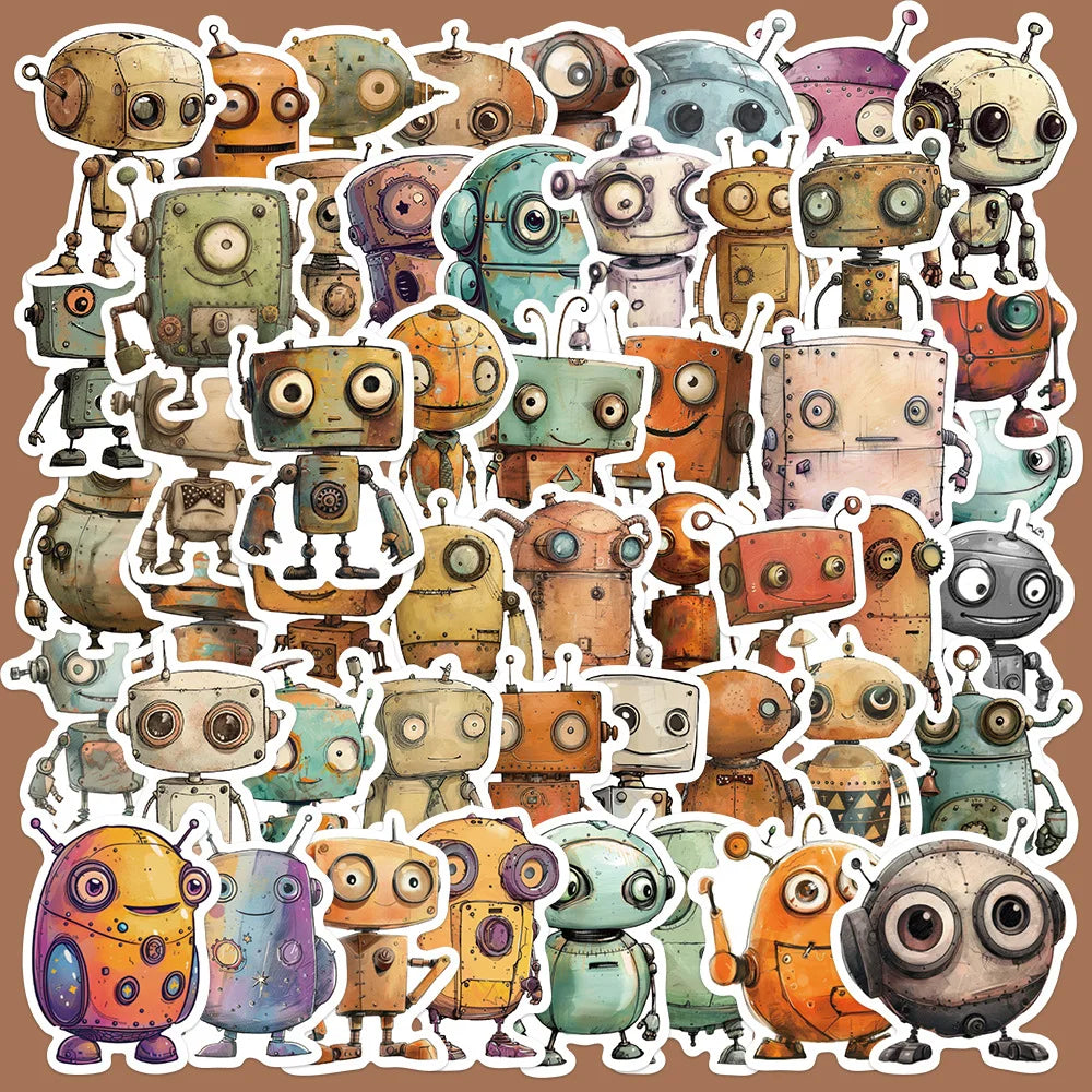 50pcs Retro Robot Stickers for Helmets, Walls, DIY Decoration Wholesale (ONLINE ORDER ONLY)