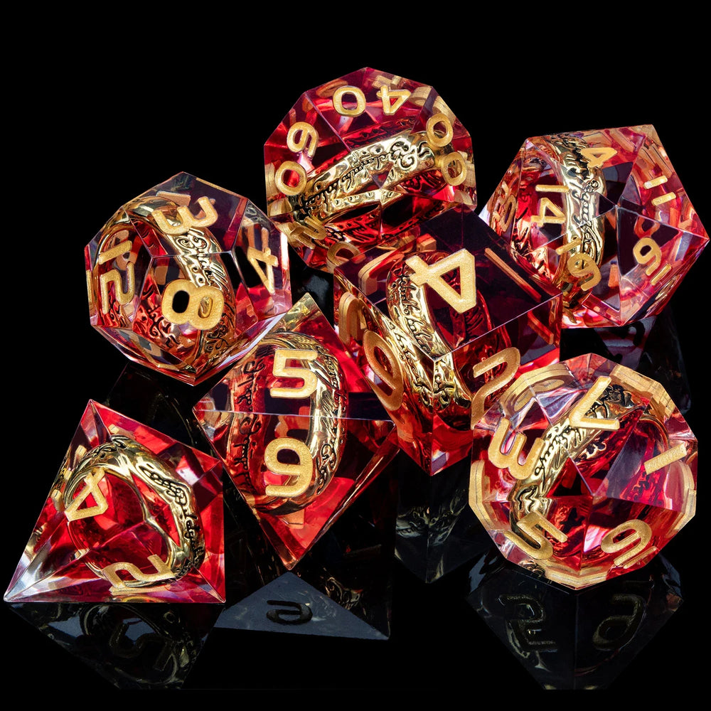 7 Piece Handcrafted Sharp Edged Dice Set With Liquid Core Eyeball (Online Order Only)