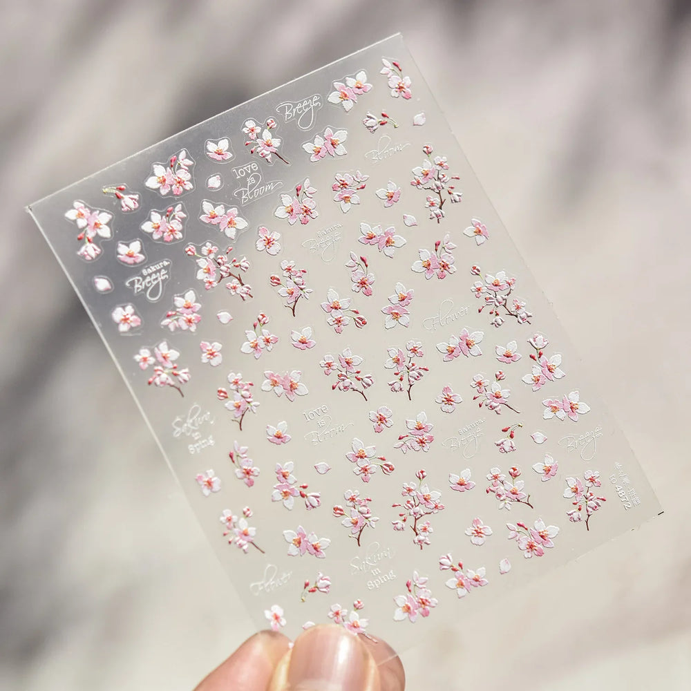 Flowers Blooming Cherry Blossom Sakura Living Peach Branch 5D Soft Relief Spring Adhesive Nail Art Sticker Chic Manicure Decals (ONLINE ORDER ONLY)